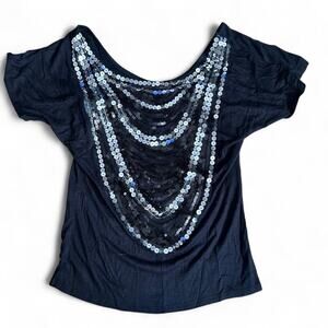 Y2k 2000s Black sequin top Lipstick Brand EUC Small‎ Shiny Bling